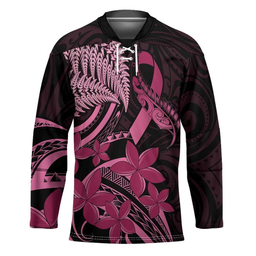 Aotearoa Maori Hockey Jersey Pink Fern Ribbons on Black - Polynesian Pride