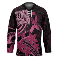 Aotearoa Maori Hockey Jersey Pink Fern Ribbons on Black - Polynesian Pride