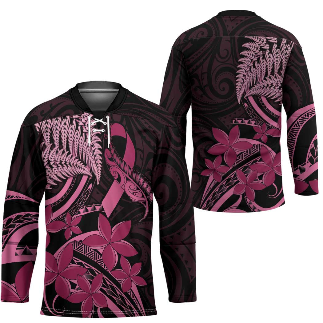 Aotearoa Maori Hockey Jersey Pink Fern Ribbons on Black - Polynesian Pride