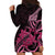 Aotearoa Maori Hoodie Dress Pink Fern Ribbons on Black - Polynesian Pride