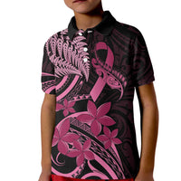 Aotearoa Maori Kid Polo Shirt Pink Fern Ribbons on Black LT7 Kid Black - Polynesian Pride