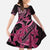 Aotearoa Maori Kid Short Sleeve Dress Pink Fern Ribbons on Black - Polynesian Pride