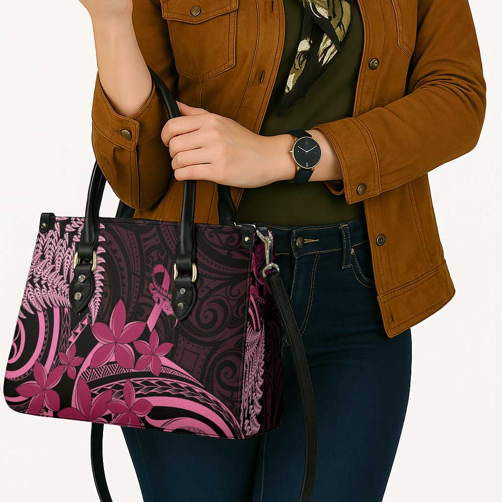 Aotearoa Maori Leather Bag Pink Fern Ribbons on Black - Polynesian Pride