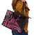 Aotearoa Maori Leather Tote Bag Pink Fern Ribbons on Black - Polynesian Pride