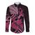 Aotearoa Maori Long Sleeve Button Shirt Pink Fern Ribbons on Black - Polynesian Pride