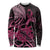 Aotearoa Maori Long Sleeve Shirt Pink Fern Ribbons on Black - Polynesian Pride
