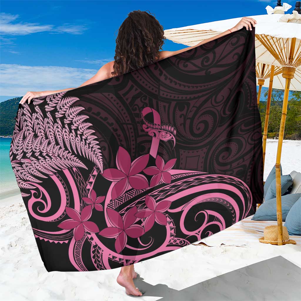 Aotearoa Maori Sarong Pink Fern Ribbons on Black - Polynesian Pride