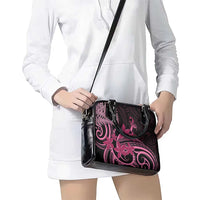 Aotearoa Maori Shoulder Handbag Pink Fern Ribbons on Black - Polynesian Pride