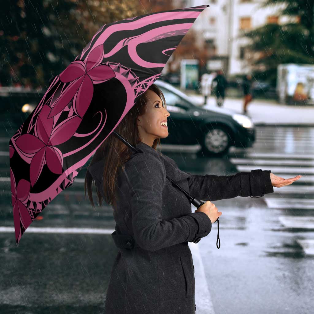 Aotearoa Maori Umbrella Pink Fern Ribbons on Black - Polynesian Pride