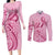 Aotearoa Maori Couples Matching Long Sleeve Bodycon Dress and Long Sleeve Button Shirt Pink Fern Ribbons - Polynesian Pride