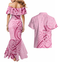 Aotearoa Maori Couples Matching Mermaid Dress and Hawaiian Shirt Pink Fern Ribbons LT7 - Polynesian Pride