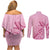 Aotearoa Maori Couples Matching Off Shoulder Short Dress and Long Sleeve Button Shirt Pink Fern Ribbons - Polynesian Pride