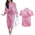 Aotearoa Maori Couples Matching Off The Shoulder Long Sleeve Dress and Hawaiian Shirt Pink Fern Ribbons - Polynesian Pride