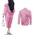 Aotearoa Maori Couples Matching Off The Shoulder Long Sleeve Dress and Long Sleeve Button Shirt Pink Fern Ribbons - Polynesian Pride