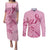 Aotearoa Maori Couples Matching Puletasi and Long Sleeve Button Shirt Pink Fern Ribbons - Polynesian Pride