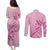 Aotearoa Maori Couples Matching Puletasi and Long Sleeve Button Shirt Pink Fern Ribbons - Polynesian Pride