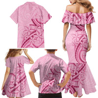 Aotearoa Maori Family Matching Mermaid Dress and Hawaiian Shirt Pink Fern Ribbons LT7 - Polynesian Pride