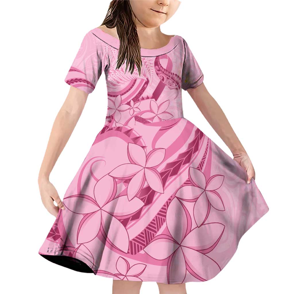 Aotearoa Maori Family Matching Off Shoulder Short Dress and Hawaiian Shirt Pink Fern Ribbons LT7 Daughter's Dress Pink - Polynesian Pride