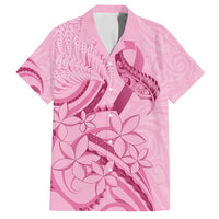 Aotearoa Maori Family Matching Off Shoulder Short Dress and Hawaiian Shirt Pink Fern Ribbons LT7 Dad's Shirt - Short Sleeve Pink - Polynesian Pride