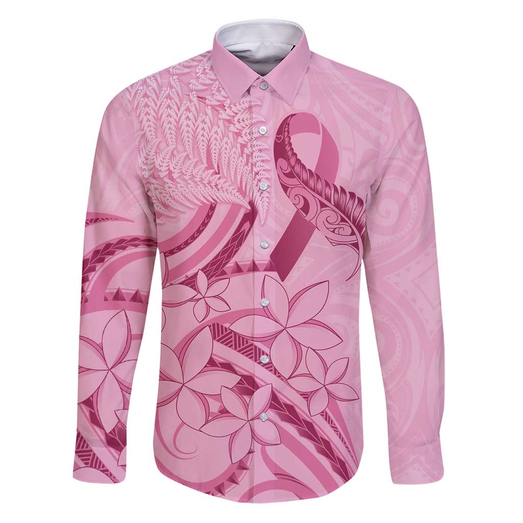 Aotearoa Maori Family Matching Puletasi and Hawaiian Shirt Pink Fern Ribbons LT7 Dad's Shirt - Long Sleeve Pink - Polynesian Pride