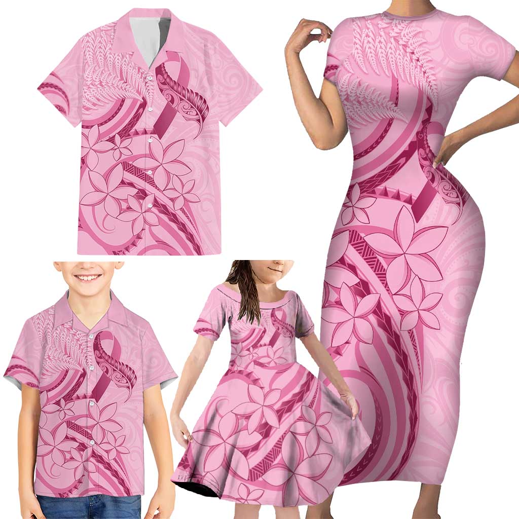 Aotearoa Maori Family Matching Short Sleeve Bodycon Dress and Hawaiian Shirt Pink Fern Ribbons LT7 - Polynesian Pride