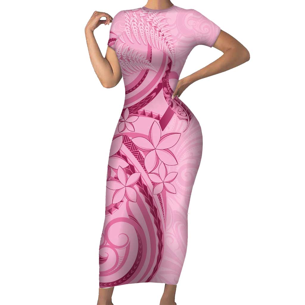 Aotearoa Maori Family Matching Short Sleeve Bodycon Dress and Hawaiian Shirt Pink Fern Ribbons LT7 Mom's Dress Pink - Polynesian Pride
