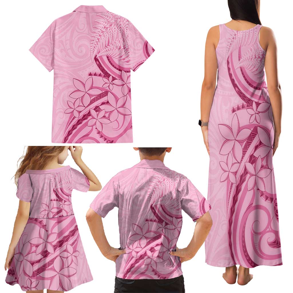 Aotearoa Maori Family Matching Tank Maxi Dress and Hawaiian Shirt Pink Fern Ribbons LT7 - Polynesian Pride