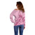 Aotearoa Maori Off Shoulder Sweater Pink Fern Ribbons - Polynesian Pride