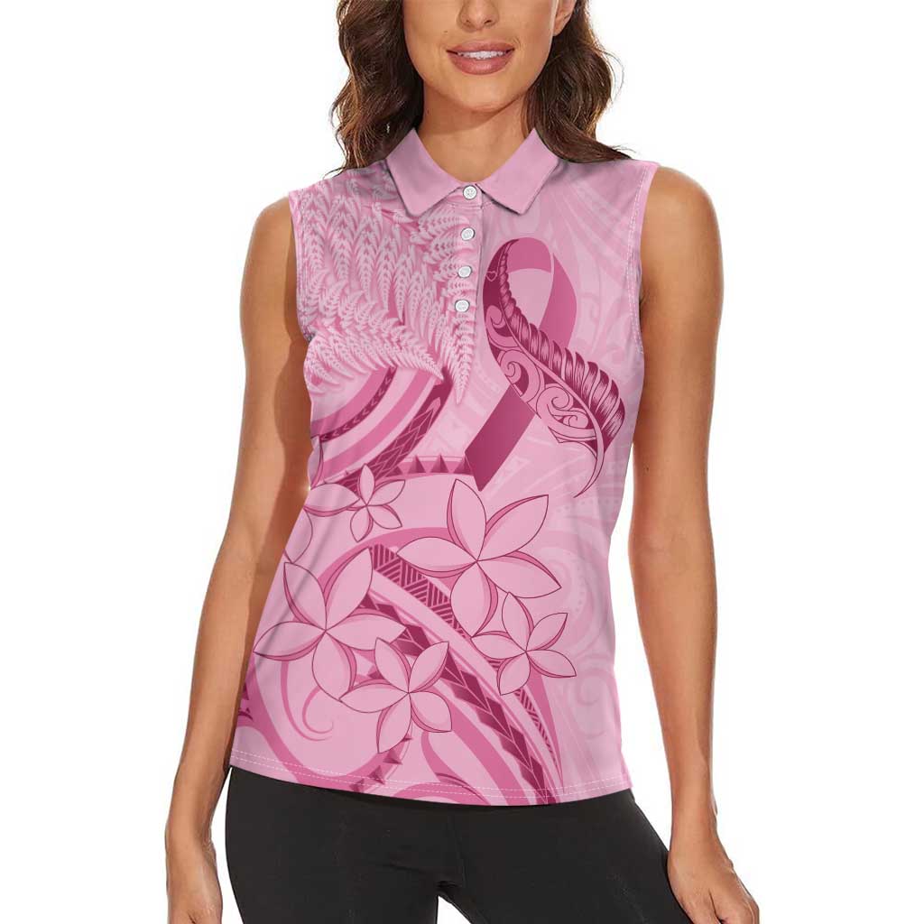 Aotearoa Maori Women Sleeveless Polo Shirt Pink Fern Ribbons - Polynesian Pride