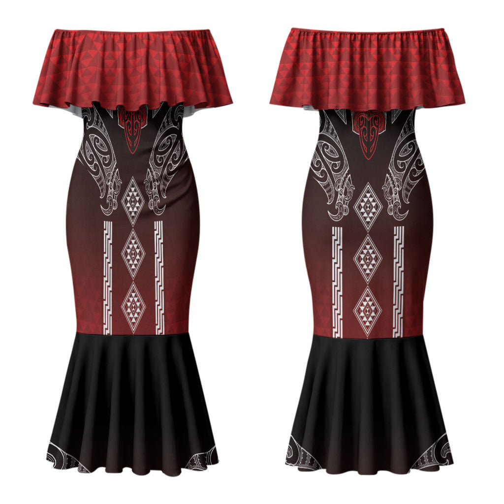 Aotearoa Maori Iwi Heritage Couples Matching Mermaid Dress and Long Sleeve Button Shirt Ngapuhi Kokowai LT7 - Polynesian Pride