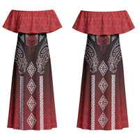 Aotearoa Maori Iwi Heritage Couples Matching Off Shoulder Maxi Dress and Long Sleeve Button Shirt Ngapuhi Kokowai LT7 - Polynesian Pride
