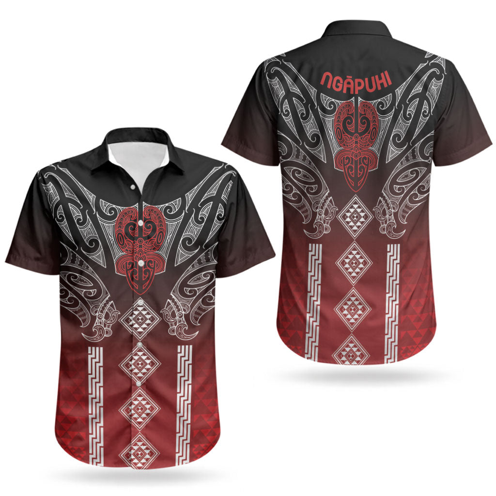 Aotearoa Maori Iwi Heritage Couples Matching Short Sleeve Bodycon Dress and Hawaiian Shirt Ngapuhi Kokowai LT7 - Polynesian Pride