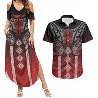 Aotearoa Maori Iwi Heritage Couples Matching Summer Maxi Dress and Hawaiian Shirt Ngapuhi Kokowai LT7 Red - Polynesian Pride