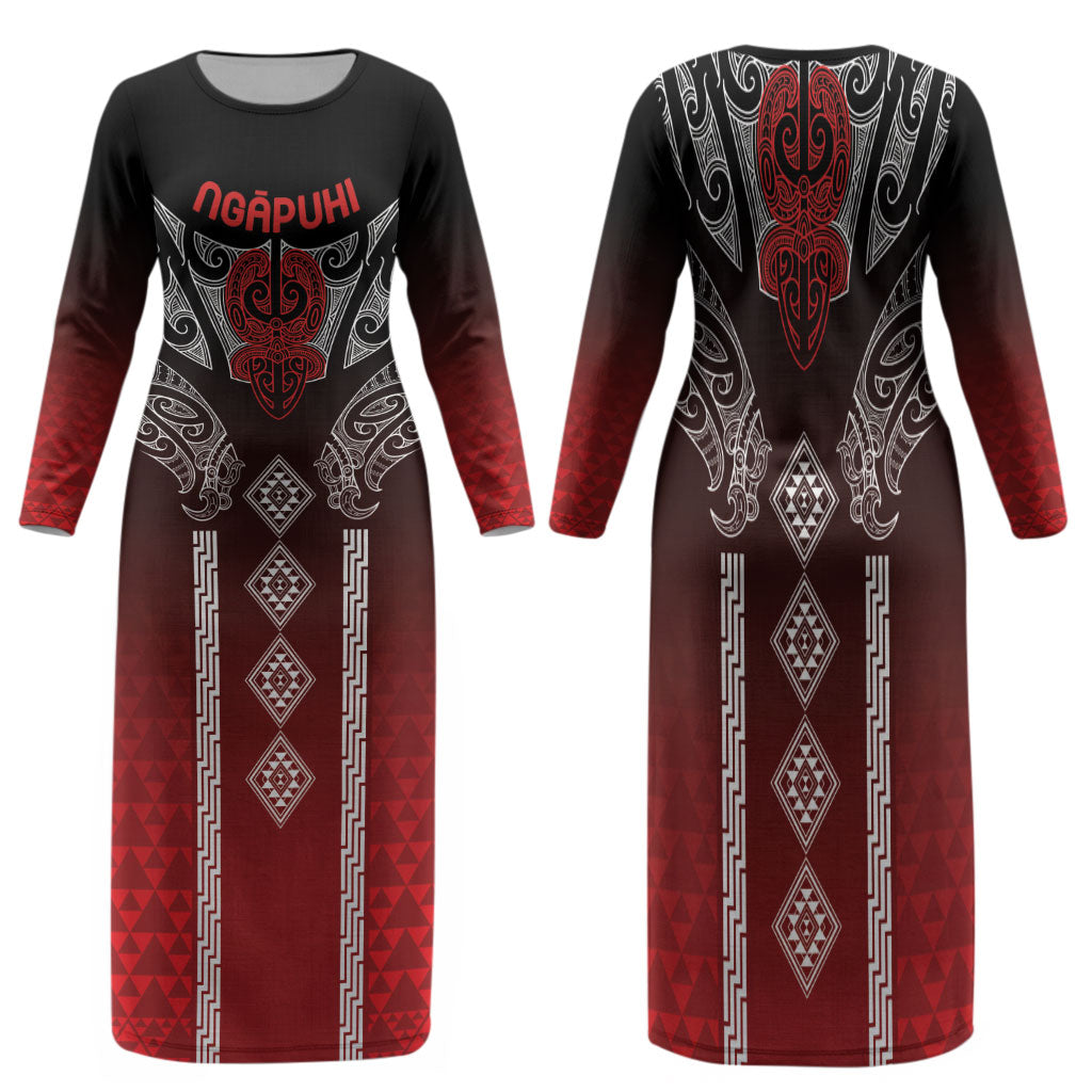 Aotearoa Maori Iwi Heritage Family Matching Long Sleeve Bodycon Dress and Hawaiian Shirt Ngapuhi Kokowai LT7 Mom's Dress Red - Polynesian Pride