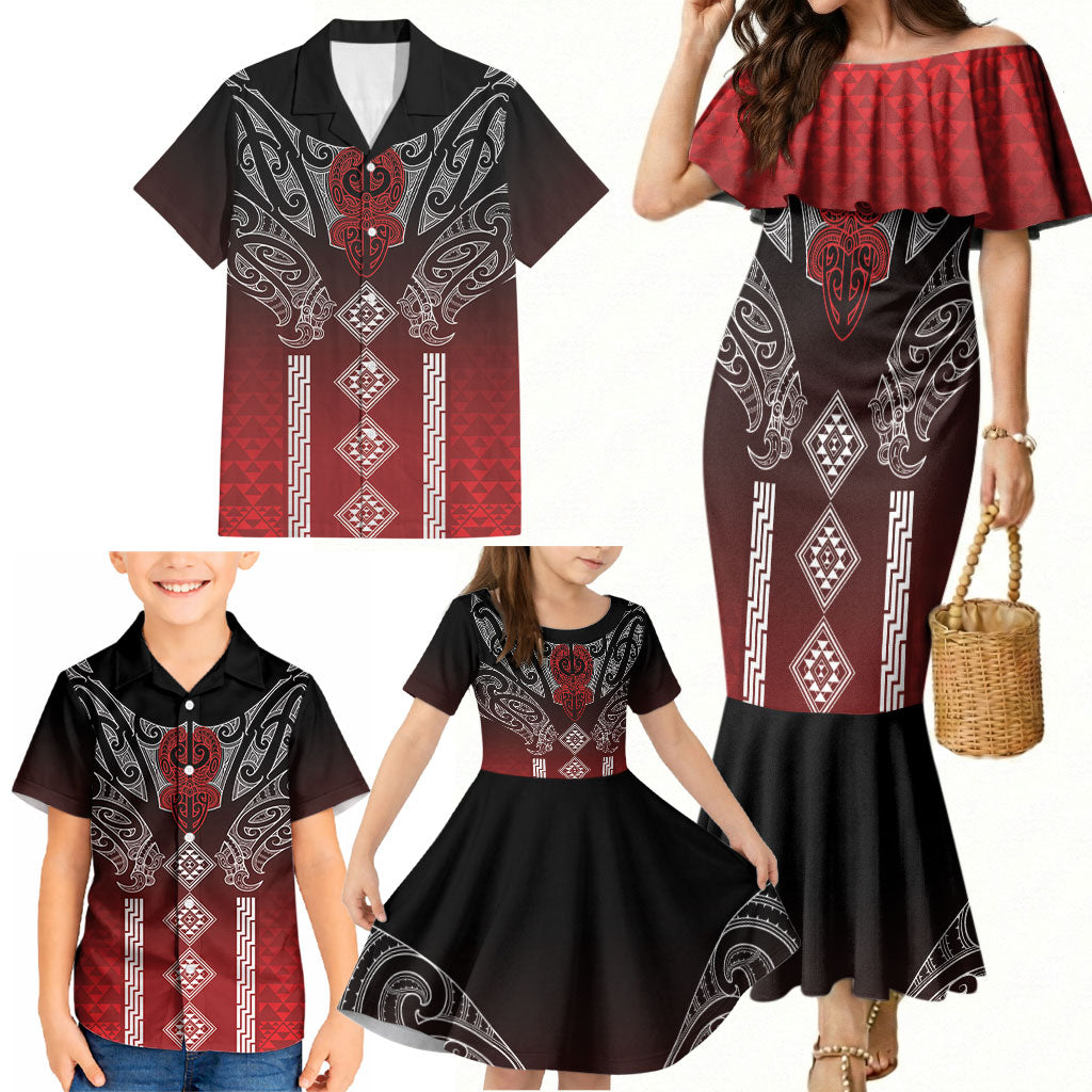 Aotearoa Maori Iwi Heritage Family Matching Mermaid Dress and Hawaiian Shirt Ngapuhi Kokowai LT7 - Polynesian Pride