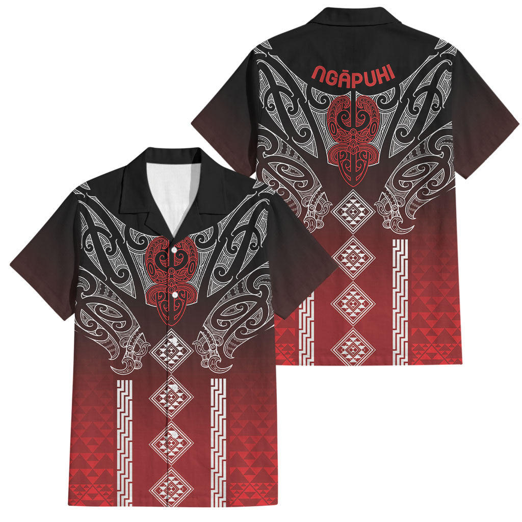 Aotearoa Maori Iwi Heritage Family Matching Off The Shoulder Long Sleeve Dress and Hawaiian Shirt Ngapuhi Kokowai LT7 Dad's Shirt - Short Sleeve Red - Polynesian Pride