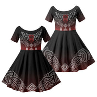 Aotearoa Maori Iwi Heritage Family Matching Off The Shoulder Long Sleeve Dress and Hawaiian Shirt Ngapuhi Kokowai LT7 Daughter's Dress Red - Polynesian Pride