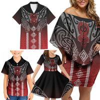 Aotearoa Maori Iwi Heritage Family Matching Off Shoulder Short Dress and Hawaiian Shirt Ngapuhi Kokowai LT7 - Polynesian Pride