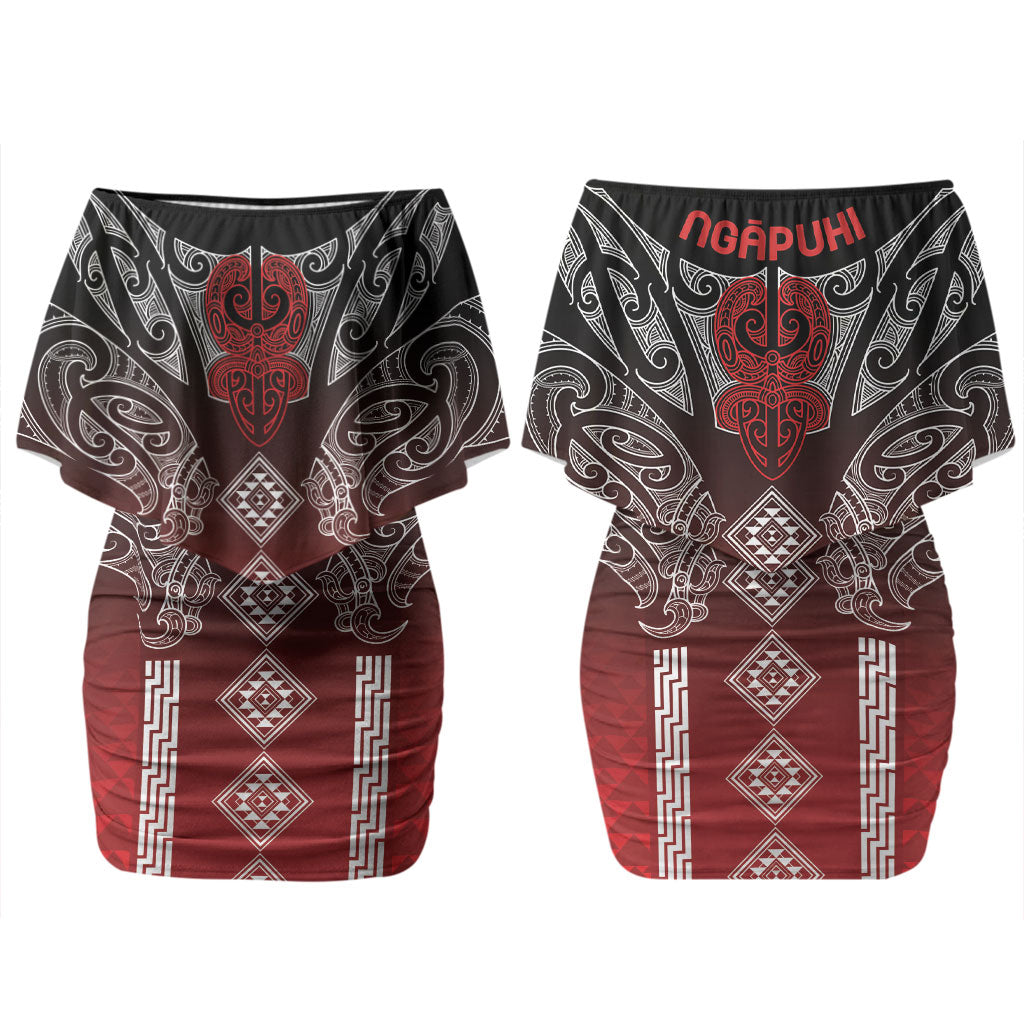 Aotearoa Maori Iwi Heritage Family Matching Off Shoulder Short Dress and Hawaiian Shirt Ngapuhi Kokowai LT7 Mom's Dress Red - Polynesian Pride