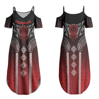 Aotearoa Maori Iwi Heritage Family Matching Summer Maxi Dress and Hawaiian Shirt Ngapuhi Kokowai LT7 Mom's Dress Red - Polynesian Pride