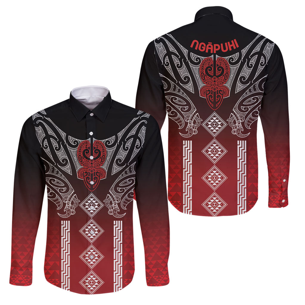 Aotearoa Maori Iwi Heritage Family Matching Tank Maxi Dress and Hawaiian Shirt Ngapuhi Kokowai LT7 Dad's Shirt - Long Sleeve Red - Polynesian Pride