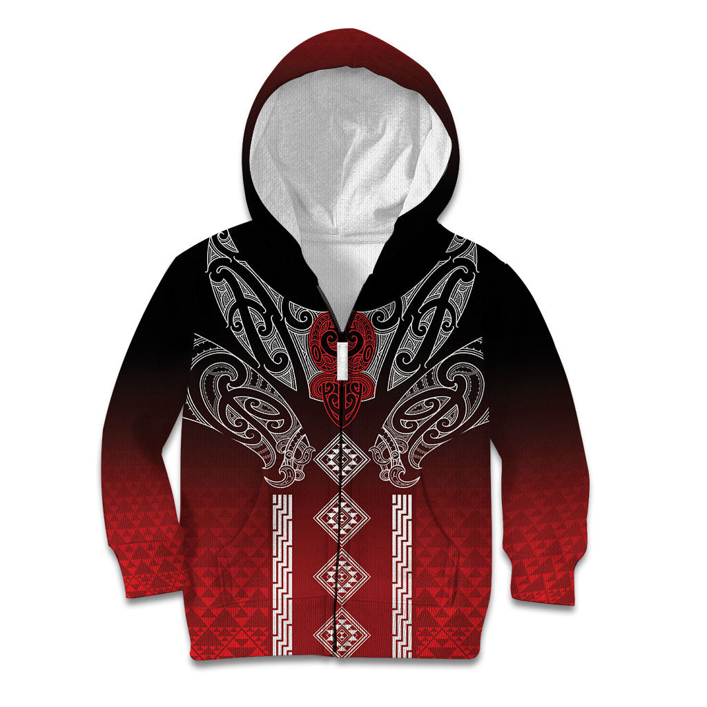 Aotearoa Maori Iwi Heritage Kid Hoodie Ngapuhi Kokowai LT7 Zip Hoodie Red - Polynesian Pride