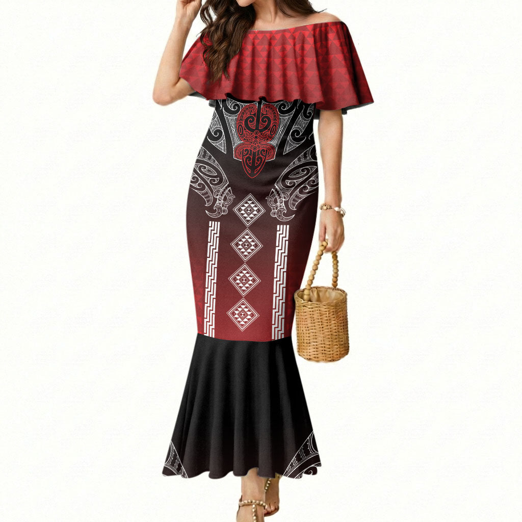 Aotearoa Maori Iwi Heritage Mermaid Dress Ngapuhi Kokowai LT7 Women Red - Polynesian Pride