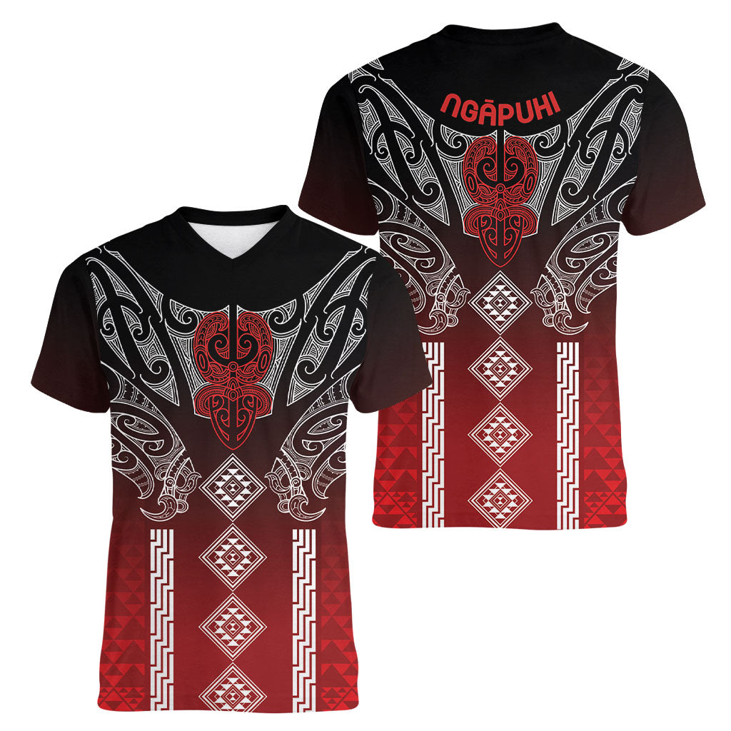 Aotearoa Maori Iwi Heritage Women V-Neck T-Shirt Ngapuhi Kokowai LT7 - Polynesian Pride