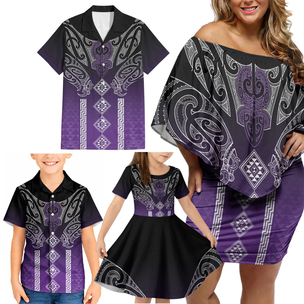 Aotearoa Maori Iwi Heritage Family Matching Off Shoulder Short Dress and Hawaiian Shirt Ngati Porou Waiporoporo LT7 - Polynesian Pride