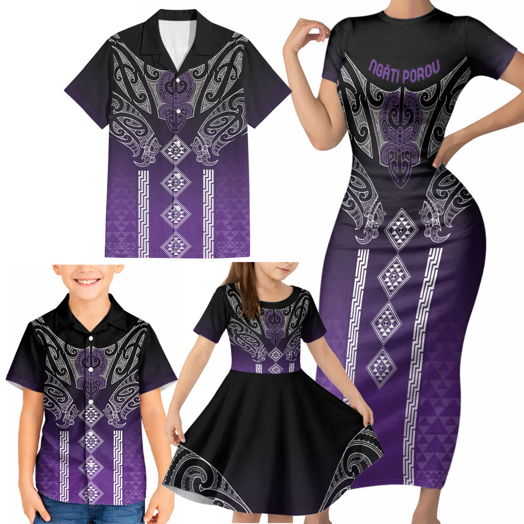 Aotearoa Maori Iwi Heritage Family Matching Short Sleeve Bodycon Dress and Hawaiian Shirt Ngati Porou Waiporoporo LT7 - Polynesian Pride