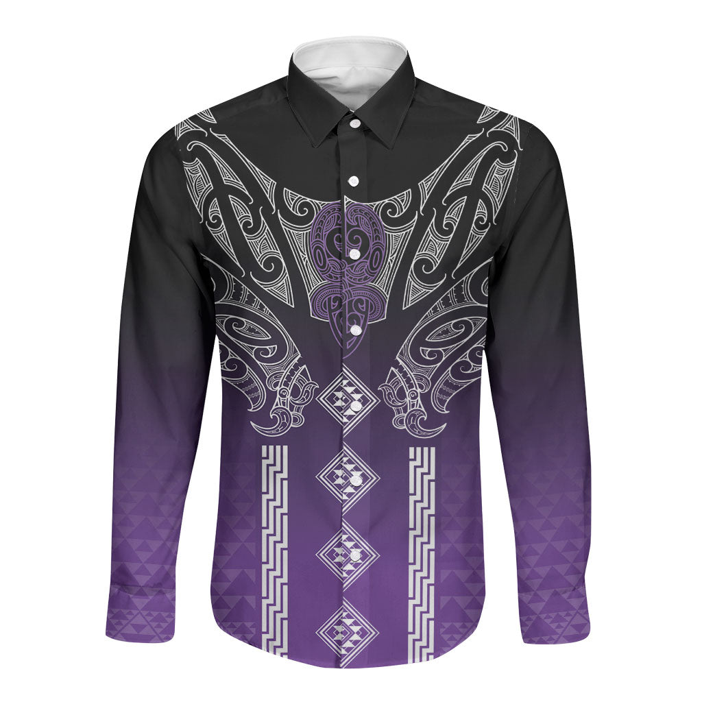 Aotearoa Maori Iwi Heritage Long Sleeve Button Shirt Ngati Porou Waiporoporo LT7 Unisex Purple - Polynesian Pride
