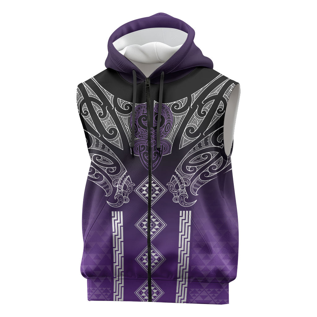 Aotearoa Maori Iwi Heritage Sleeveless Zip Hoodie Ngati Porou Waiporoporo LT7 Purple - Polynesian Pride