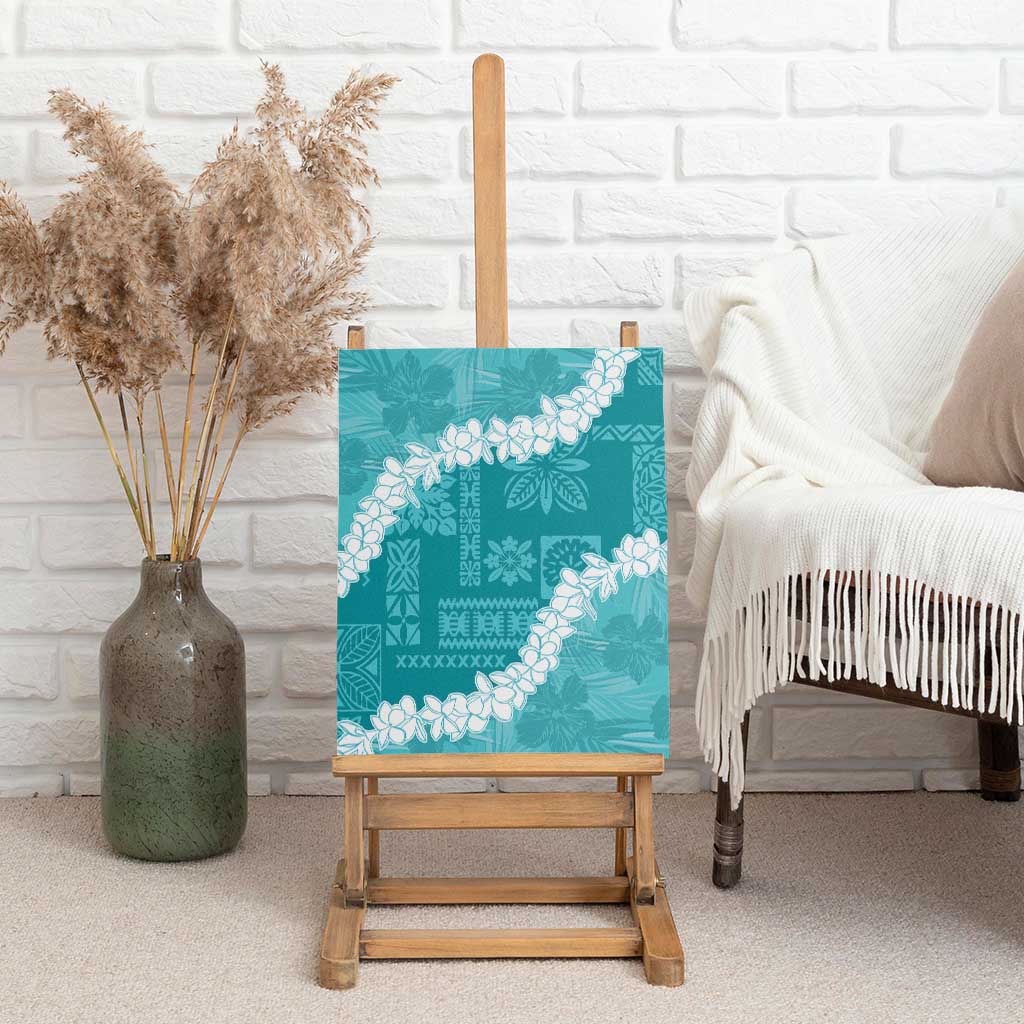 Hawaii Aloha Canvas Wall Art Teal Quilt Patch Work Mix Plumeria Lei