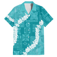 Hawaii Aloha Family Matching Long Sleeve Bodycon Dress and Hawaiian Shirt Teal Quilt Patch Work Mix Plumeria Lei LT7 Dad's Shirt - Short Sleeve Teal - Polynesian Pride